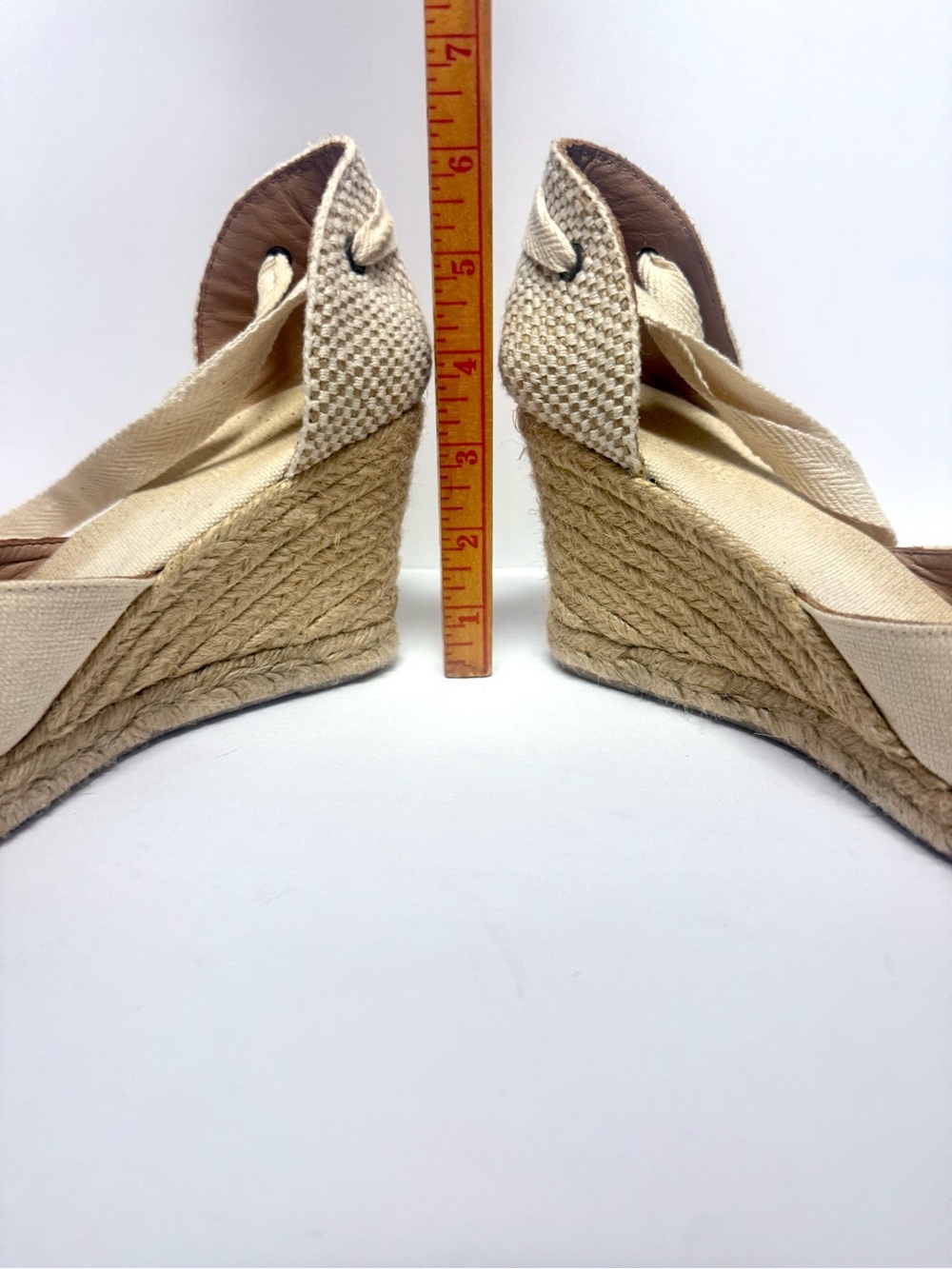 Soludos Canvas Espadrille Wedge with Ribbon Tie - Cream with Navy & Red Stripes - Picture 5 of 6